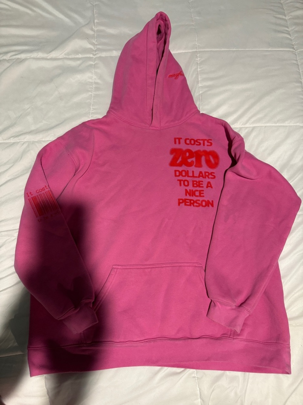 Pink Graphic Hoodie - It Costs Zero Dollars To Be A Nice Person